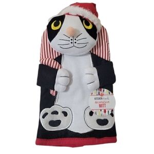 Ritz Kitchen Friends Cotton Oven Mitt Cat w/Santa Hat New Holiday Gift Decor